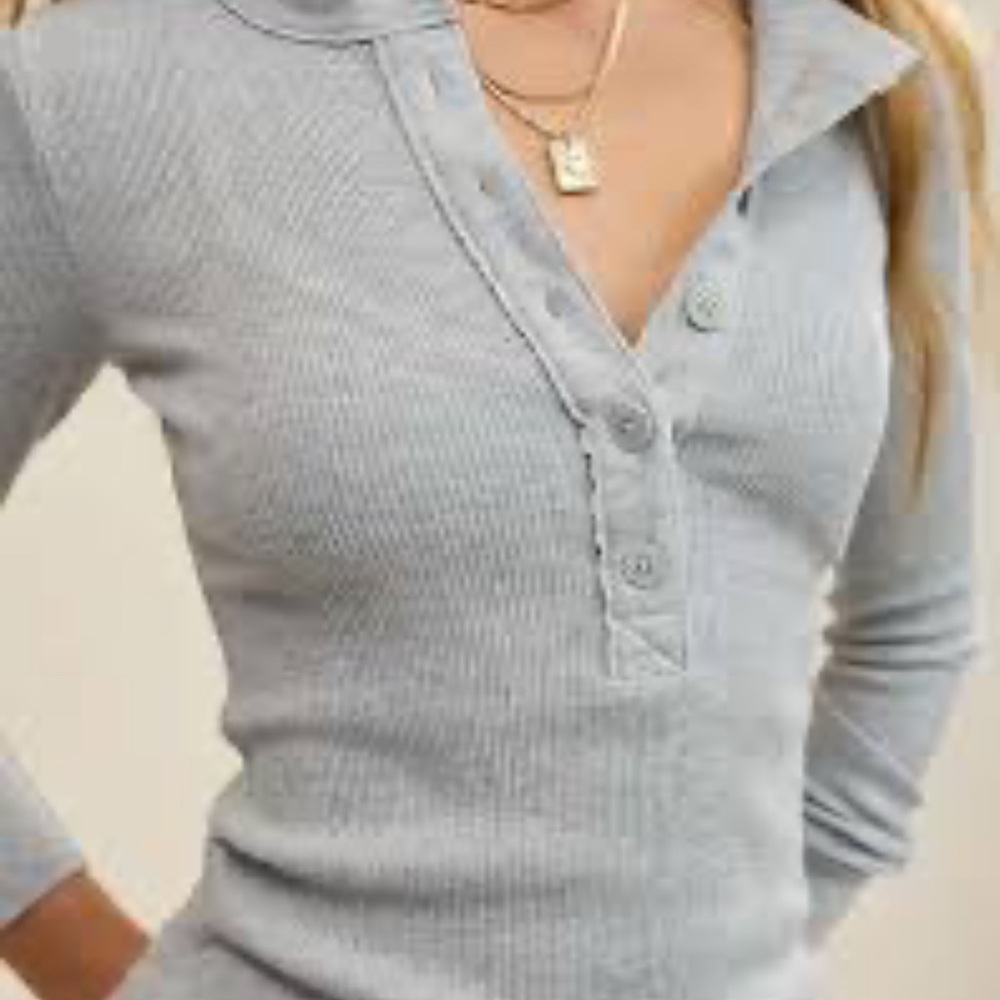 Aerie Road Trip long-sleeve ribbed henley t-shirt in medium heather gray